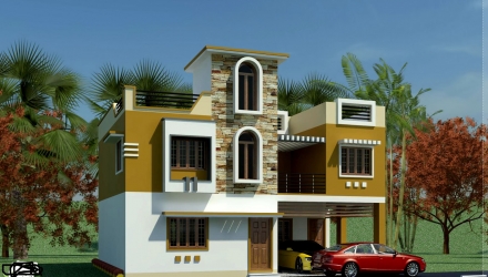South Indian minimalist 1600 sq. ft. house exterior
